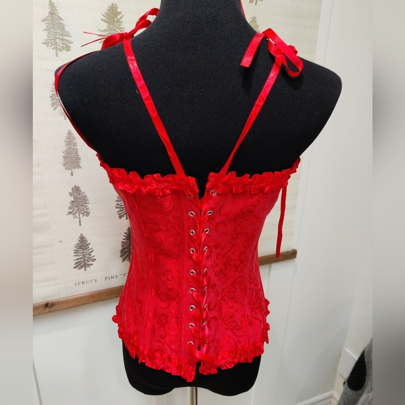 Red Satin Vintage Style Corset - LG - Picture 8 of 12